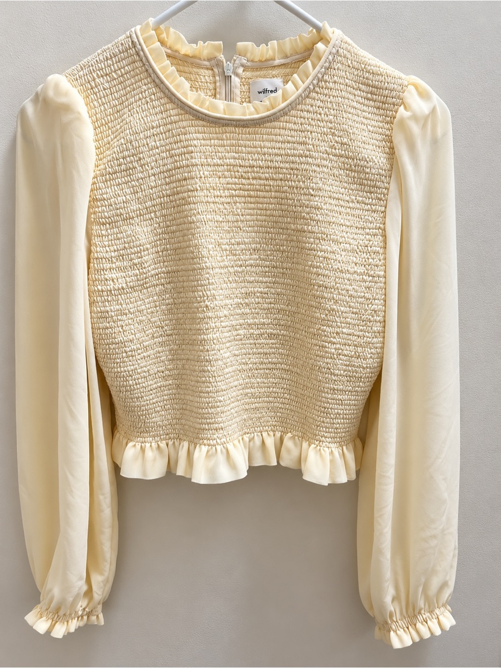 Wifred Cream Smocked Peplum Blouse Like New